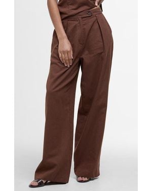 Barbour Lucy Pleated High Waist Cotton & Linen Pants - Brown
