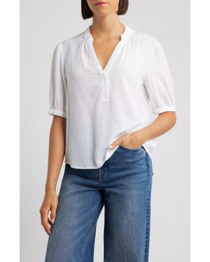 Cloth & Stone Puff Sleeve Half Placket Top - White