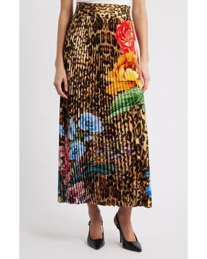 Tahari The Louise Pleated Satin Midi Skirt - Multicolor
