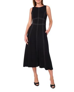 Halogen® Contrast Topstitch Sleeveless Midi Dress - Black