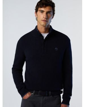 North Sails Pullover Aus Kaschmirmischung Mit Knopfleiste - Blau