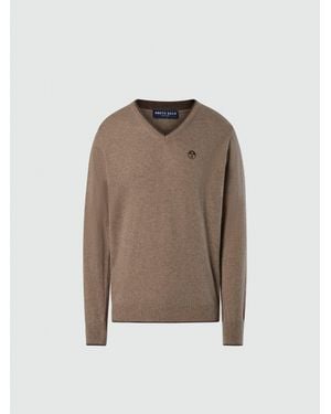 North Sails Pullover Mit V-Ausschnitt Und Logostickerei - Natur