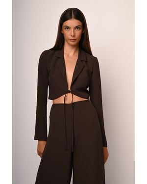 NUNA LIE Blazer Crop Con Laccetti - Marrone