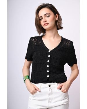 NUNA LIE Cardigan Crochet A Maniche Corte - Nero