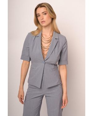 NUNA LIE Blazer A Maniche Corte Misto Cotone A Righe Azzurre Taglia - Multicolore