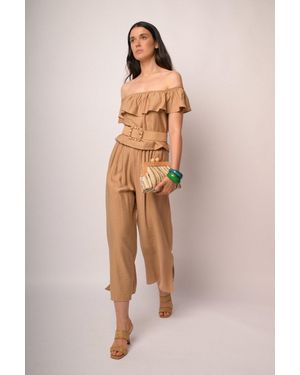 NUNA LIE Pantaloni Cropped Cammello Con Spacco Taglia - Neutro