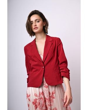 NUNA LIE Blazer Misto Viscosa Con Maniche Arricciate - Rosso