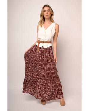 NUNA LIE Gonna Lunga Fantasia Microfiori Taglia - Rosso