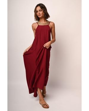 NUNA LIE Abito Lungo Misto Viscosa - Rosso