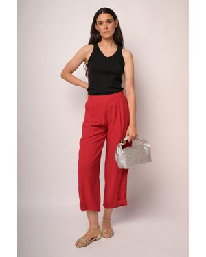 NUNA LIE Pantaloni Cropped Rossi Con Bottoni Al Fondo Taglia - Rosso