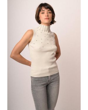 NUNA LIE Maglia Smanicata Con Strass Lurex Taglia - Neutro