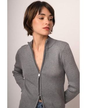 NUNA LIE Cardigan A Giacchetto Con Zip Lurex Taglia - Grigio