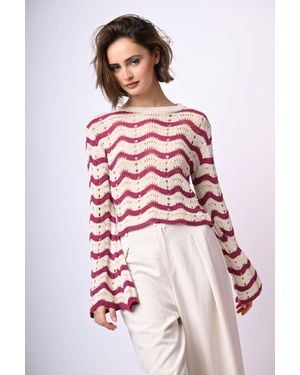 NUNA LIE Pull Crochet A Righe Con Maniche Svasate - Rosso