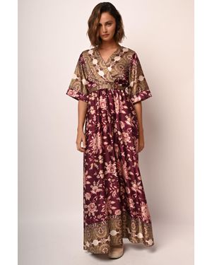 NUNA LIE Abito Lungo A Kimono A Stampa Etnico-Floreale - Rosso