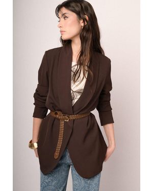 NUNA LIE Blazer Con Maniche Crop Arricciate Testa Di Taglia - Marrone