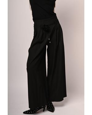 NUNA LIE Pantaloni Palazzo Con Fiore 3D - Nero