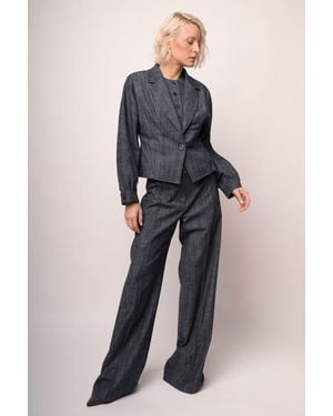 NUNA LIE Blazer Effetto Denim Blu Con Maniche A Palloncino Taglia