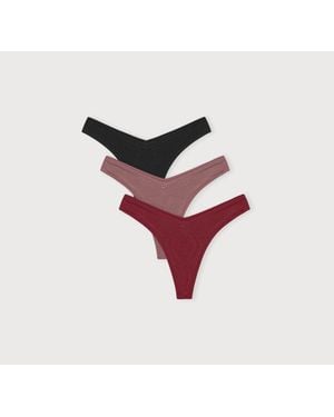 Organic Basics Flex Thong 3-Pack Cranberry Rose Wood - Red