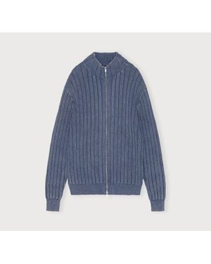 Organic Basics Soft Knit Rib Zip Track Jacket - Blue