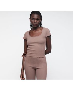 Organic Basics Pointelle Square Neck Tee - Brown