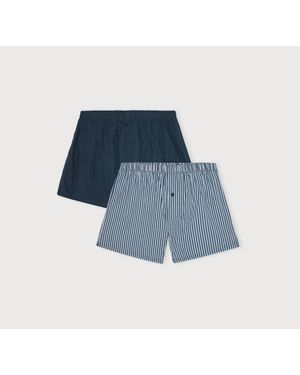 Organic Basics Core Icon Boxer Shorts 2-Pack Midnight Midnight Stripe - Blue