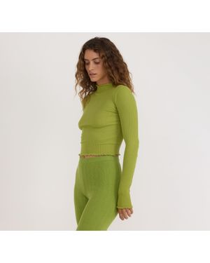 Organic Basics Core Rib Mock Neck Long Sleeve Tee - Green