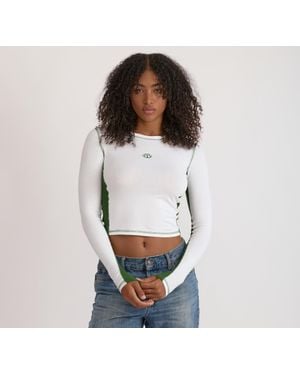 Organic Basics Core Icon Panel Long Sleeve Tee Evergreen - White