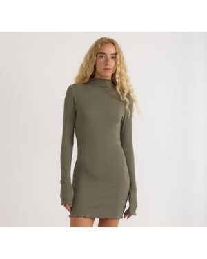 Organic Basics Core Rib Mock Neck Long Sleeve Dress - Green