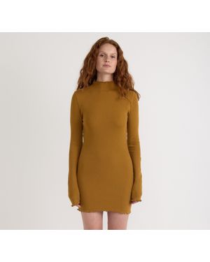 Organic Basics Core Rib Mock Neck Long Sleeve Dress - Brown