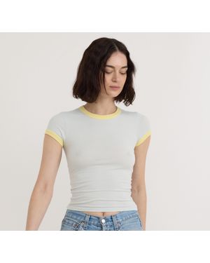 Organic Basics Core Play Baby Ringer Tee Dewdrop Light Lemon - White