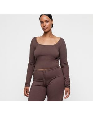 Organic Basics Everyday Scoop Neck Long Sleeve Tee - Brown
