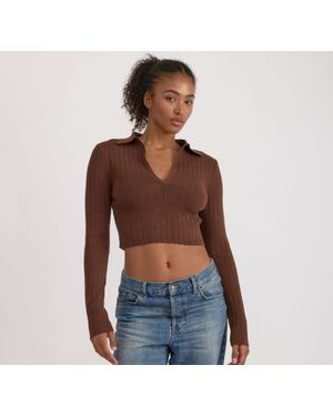 Organic Basics Soft Knit Rib V-Neck Polo - Blue