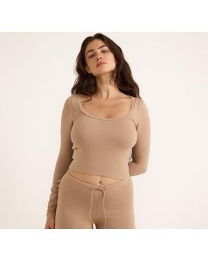 Organic Basics Everyday Scoop Neck Long Sleeve Tee - Brown