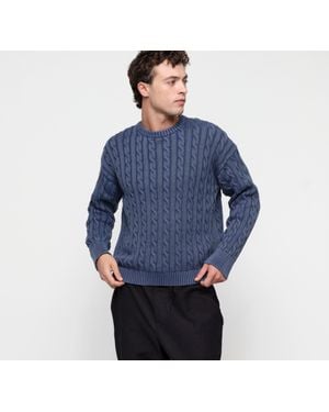 Organic Basics True Knit Boxy Fit Cable Sweater - Blue