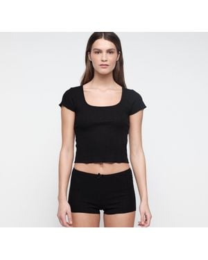 Organic Basics Pointelle Square Neck Tee - Black
