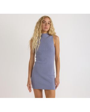 Organic Basics Soft Knit Rib Mock Neck Dress - Blue