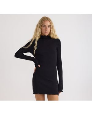 Organic Basics Core Rib Mock Neck Long Sleeve Dress - Black