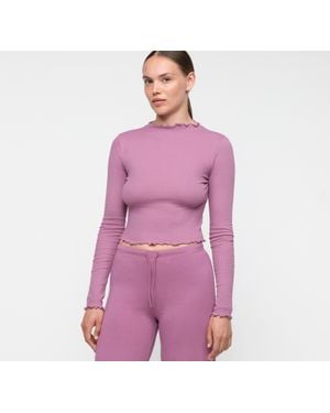 Organic Basics Core Rib Mock Neck Long Sleeve Tee - Purple