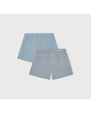 Organic Basics Core Icon Boxer Shorts 2-Pack Cloudy Cloudy Stripe - Blue