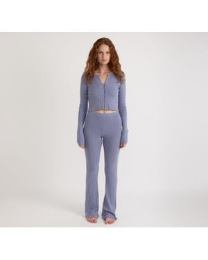 Organic Basics Soft Knit Rib High-Rise Flare Pants - Blue