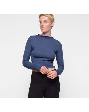 Organic Basics Core Rib Mock Neck Long Sleeve Tee - Blue