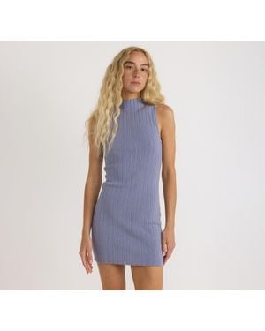 Organic Basics Soft Knit Rib Mock Neck Dress - Blue