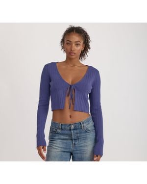 Organic Basics Soft Knit Rib Tie Cardigan - Blue
