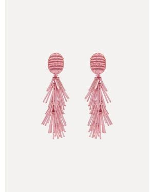 Oscar de la Renta Beaded Fringe Tassel Clip-On Earrings - Pink