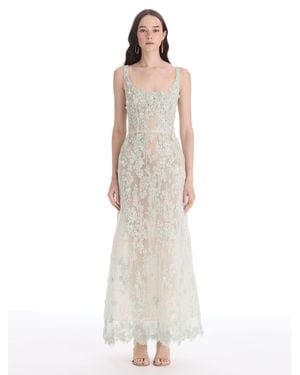 Oscar de la Renta Floral Embroidered Chantilly Lace Gown - White