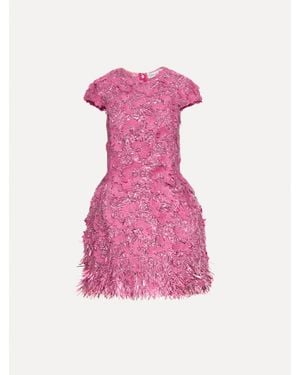 Oscar de la Renta Peony Sequin And Raffia Embroidered Dress - Pink