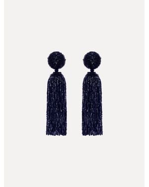 Oscar de la Renta Metallic Beaded Tassel Clip-On Earrings - Blue