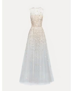 Oscar de la Renta Mother Of Pearl Embroidered Illusion Gown - White