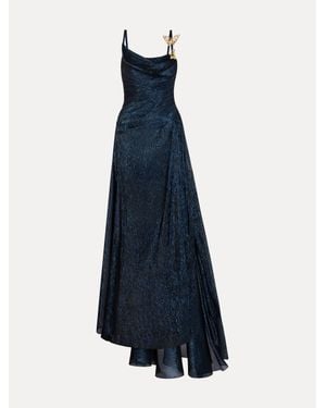 Oscar de la Renta Lam Mousseline Draped Gown - Blue