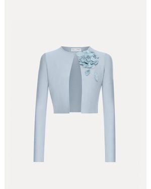 Oscar de la Renta Peony Appliqu Knit Cardigan - Blue